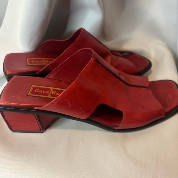 Cole Haan Red Leather Mules with Block Heel - Picture 2 of 8